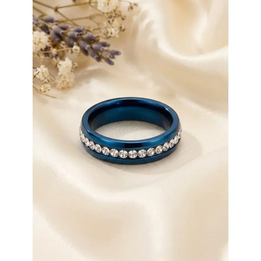 Blue Stainless Steel Crystal Channel Band Ring Size 11 Unisex